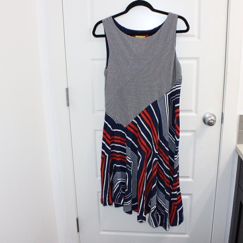 3/$30 Anthropologie Maeve Cameron Swing Dress Womens Small Grey‎ Blue Asymmetric
